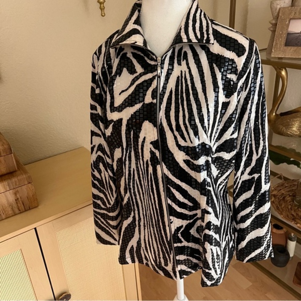 MISOOK Paillette Full Zip Jacket Shiny Zebra Animal Print Size Small - Picture 3 of 8